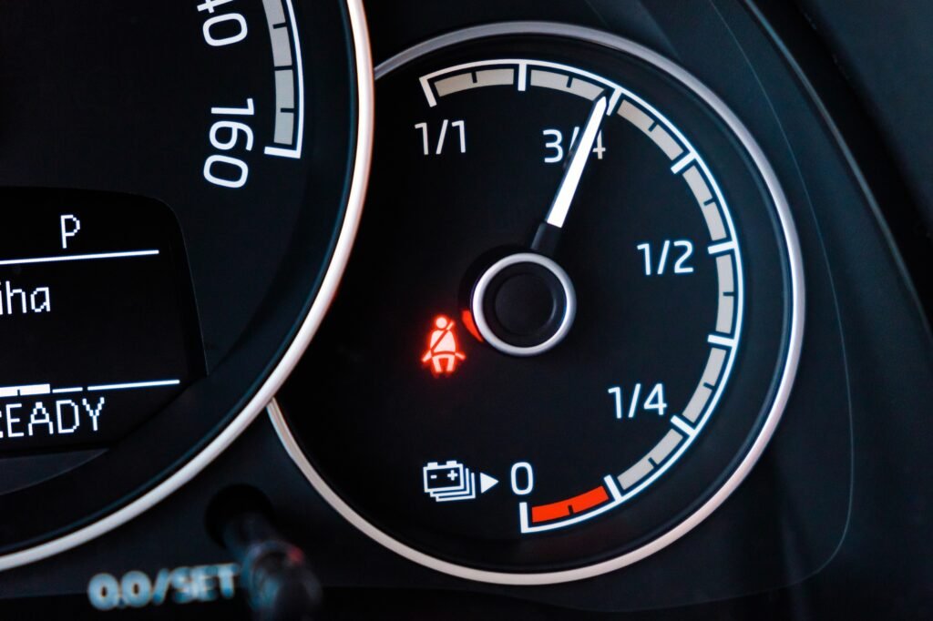 Battery level on the dashboard of electric car